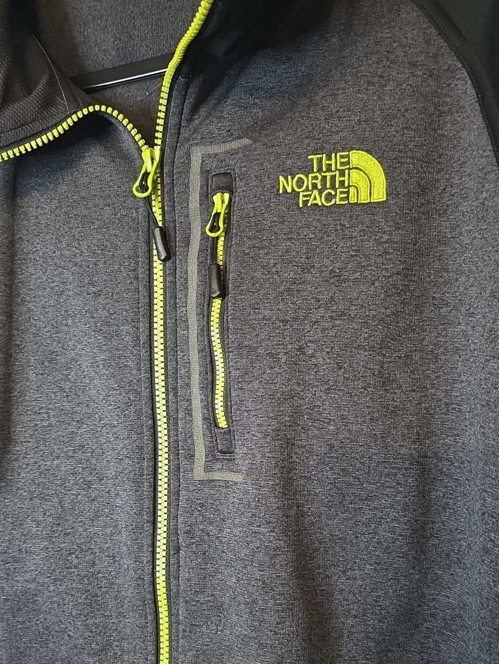 The North Face Men's Hooded Zip Sweater - Charcoal with Neon Green Accents